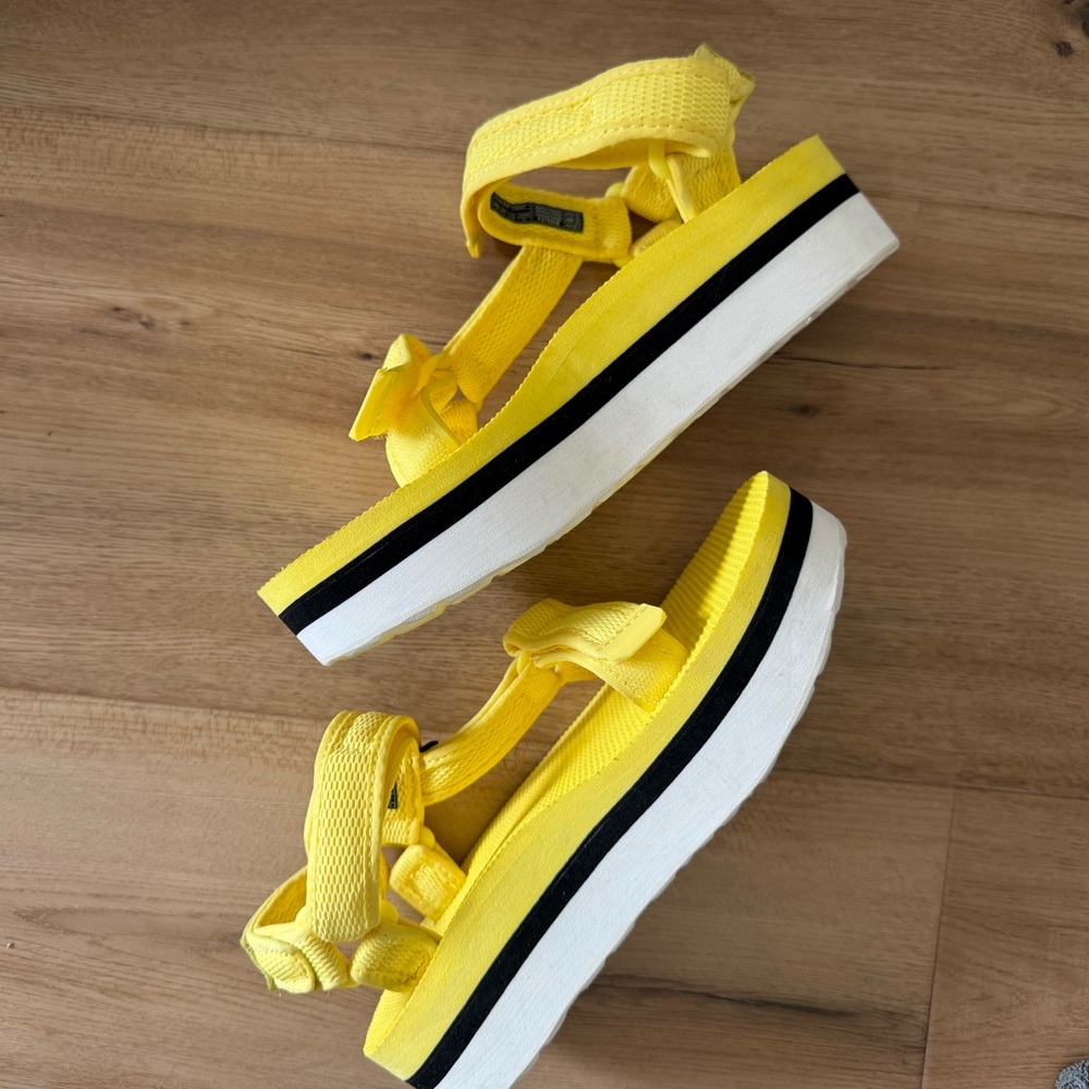 Teva Yellow Platform Sandals with Black Stripe